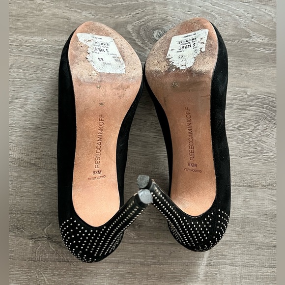 Rebecca Minkoff Azuma Black Suede gold Studded Platform Heels pumps Size 8.5 - Picture 5 of 5